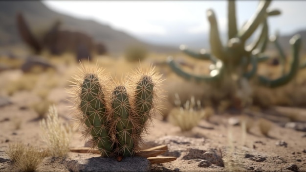 The growth of a cactus in a dry desert landscape