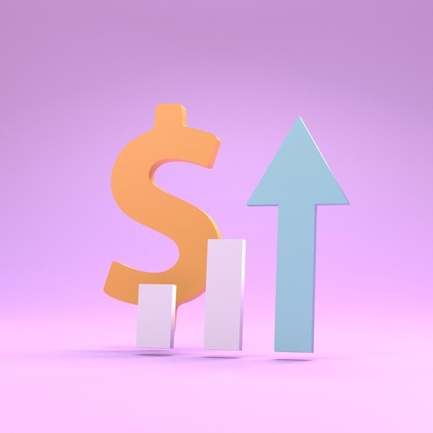 Growth chart against the background of the dollar 3D render