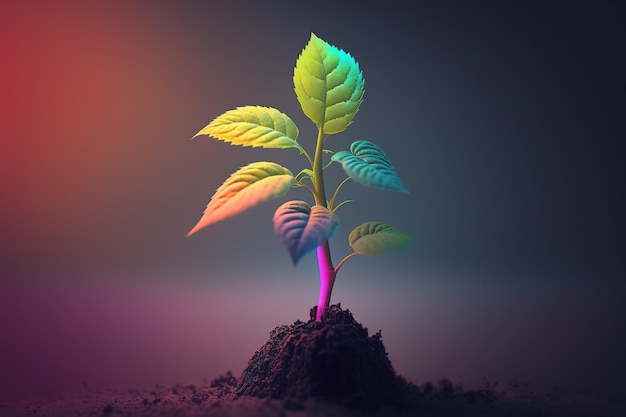 Photo growth concept, colorful plant in soil