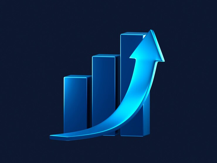 Photo growth digital graph finance chart concept on 3d technology background success investment business profit increase financial stock market data up arrow money strategy rise economy sale marketing