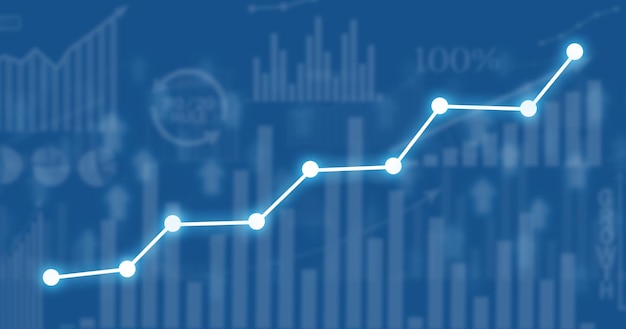 Growth graph and financial charts on the blue background