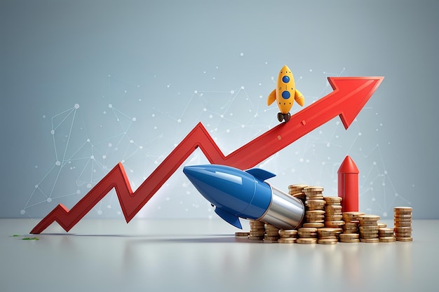 the growth of statistics in business the concept of growth with an up arrow and a rocket