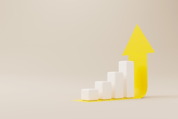 Growthing white graph bar with yellow arrow sign on background Business development to success and growing growth concept 3d rendering illustration