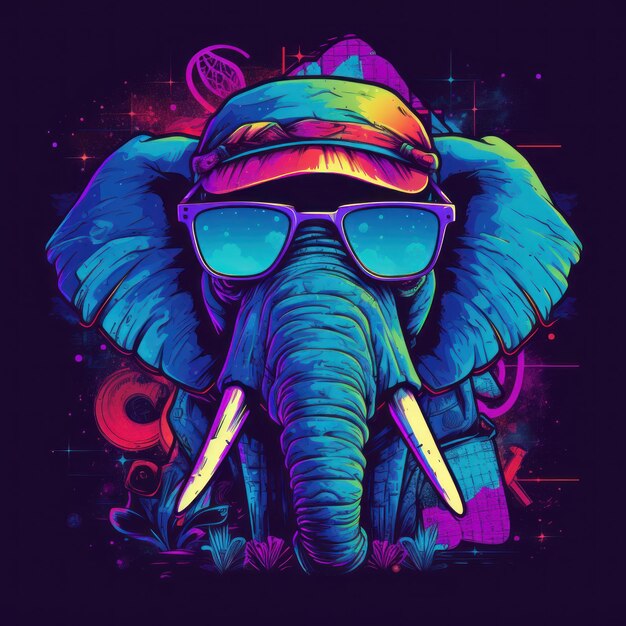 Grumpy elephant in vivid colors tshirt print