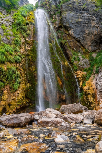 Grunas waterfall in Theth national park in summer Albania Albanian alps