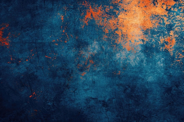 Grunge abstract background Damaged screen Orange glitch noise on blue scratched texture with dust