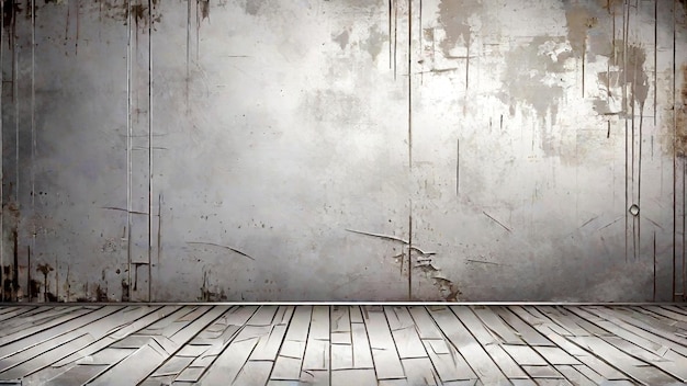Foto grunge achtergrond met houten vloer en grunge gestructureerde muur