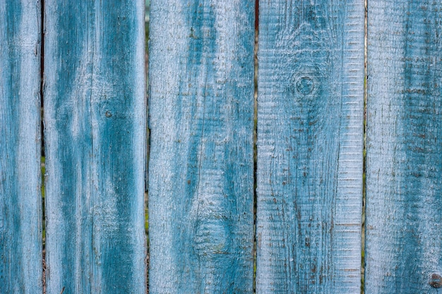 Grunge background Background from old boards with knots of a fence of blue color Fence with crevices The paint is peeling cracked