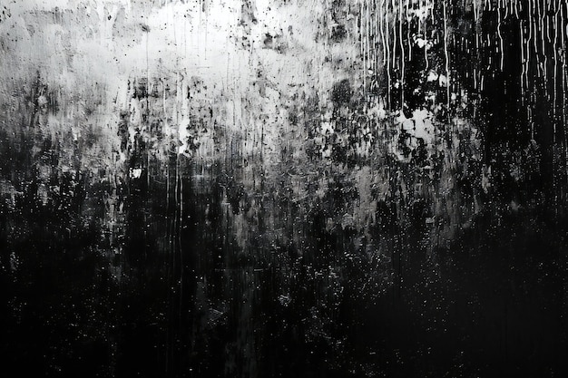 Grunge black and white background with paint splashes and cracks