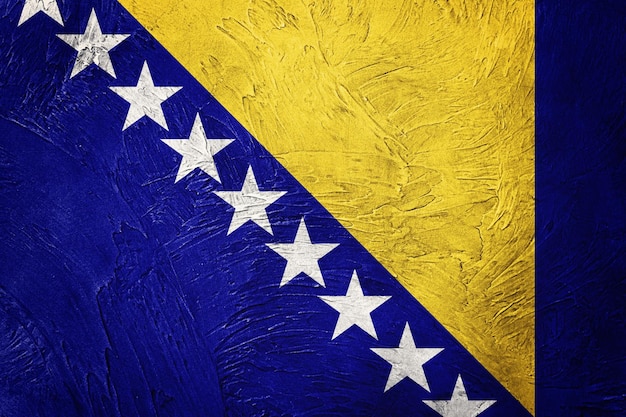 Гранж-флаг Боснии и Герцеговины. Боснийский флаг с гранжевой текстурой.