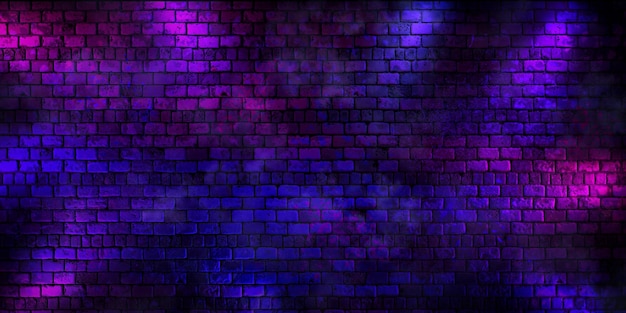 Grunge brick wall background purple neon light 3d illustration