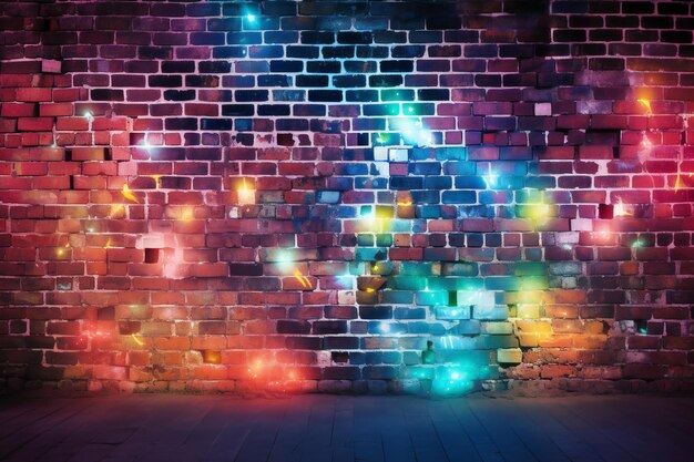 Grunge brick wall background with colorful lights