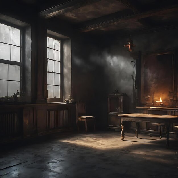 Grunge dark interior with smoky atmosphere