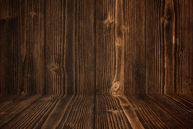 Grunge dark wood background wall and floor. wooden texture