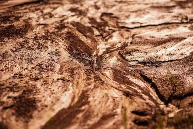 グランジの詳細なクローズ アップ濡れた粘土のテクスチャ雨の日光から滴る濡れた泥火星の表面