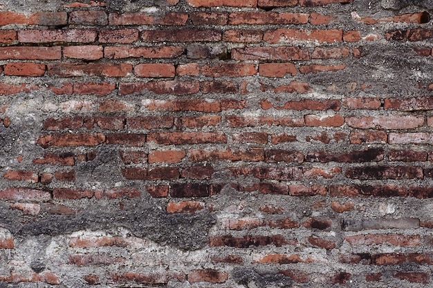 Grunge dirty old brick stone wall exterior on ancient architecture