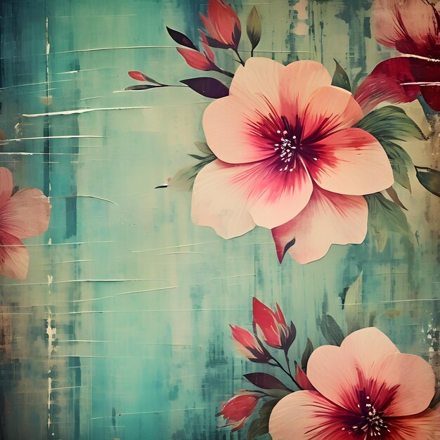 Premium Photo Grunge floral background with painted flowers
