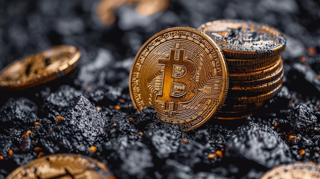 Foto grunge gouden bitcoin geld donkere toon behang