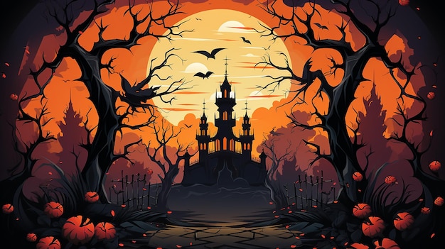 grunge_halloween_background_with_pumpkins_and_a_spook_