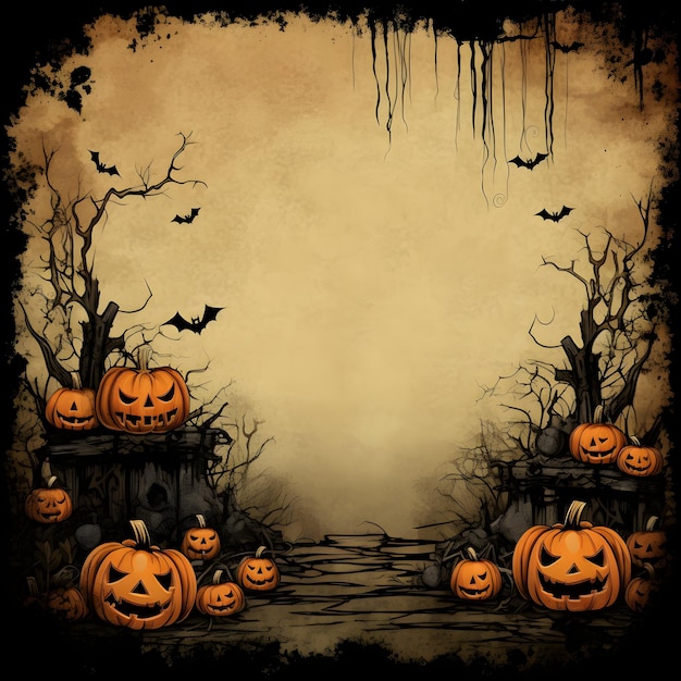 Grunge halloween background with spooky pumpkins