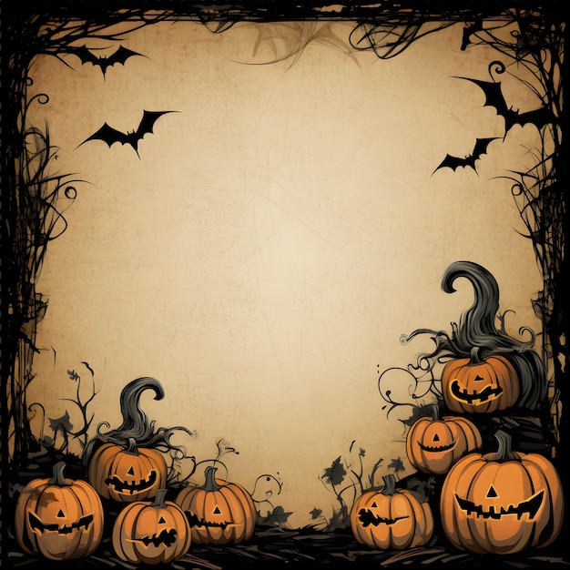 Grunge halloween background with spooky pumpkins