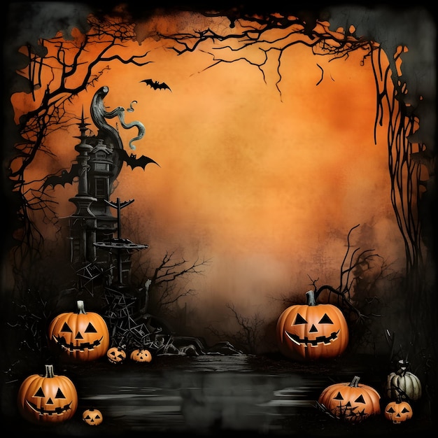 Grunge halloween background with spooky pumpkins