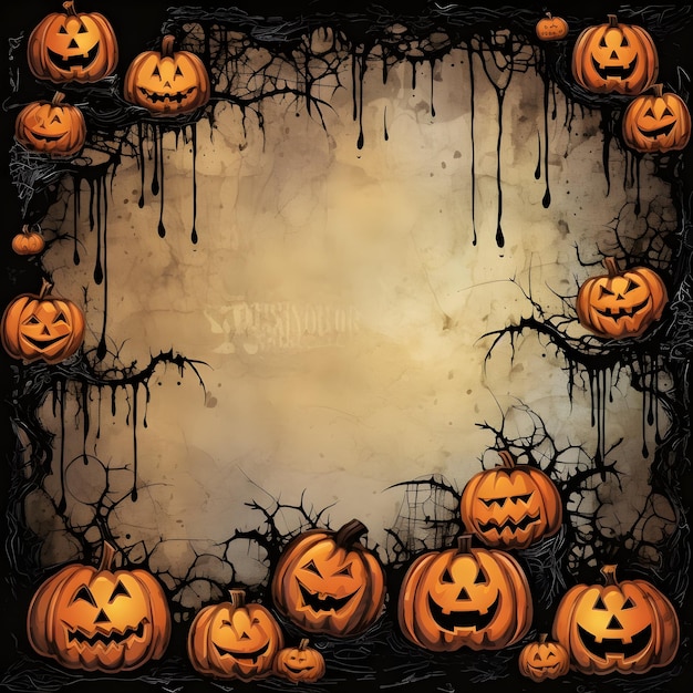 Grunge halloween background with spooky pumpkins
