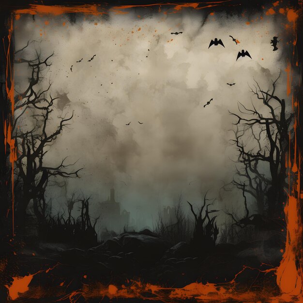 Photo grunge halloween background with spooky pumpkins