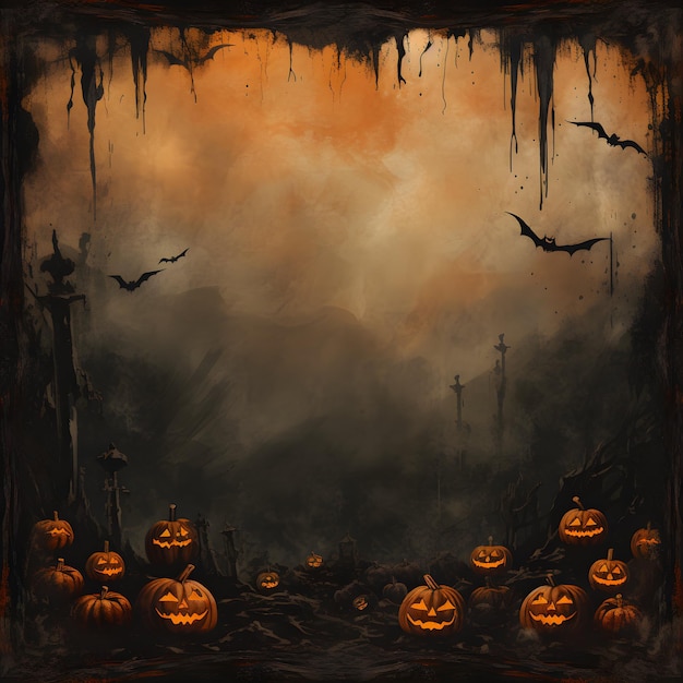 Grunge halloween background with spooky pumpkins