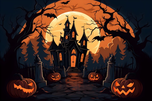 Grunge halloween background with spooky pumpkins