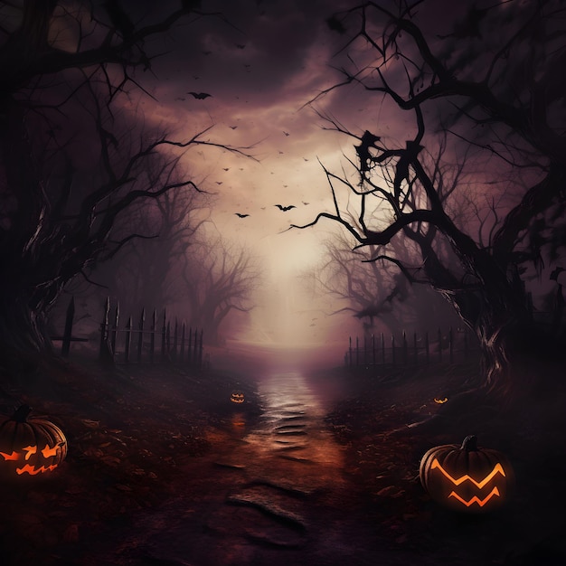 Grunge halloween background with spooky pumpkins