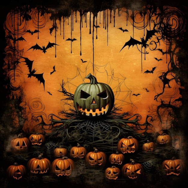 Grunge halloween background with spooky pumpkins