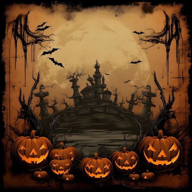 Grunge halloween background with spooky pumpkins