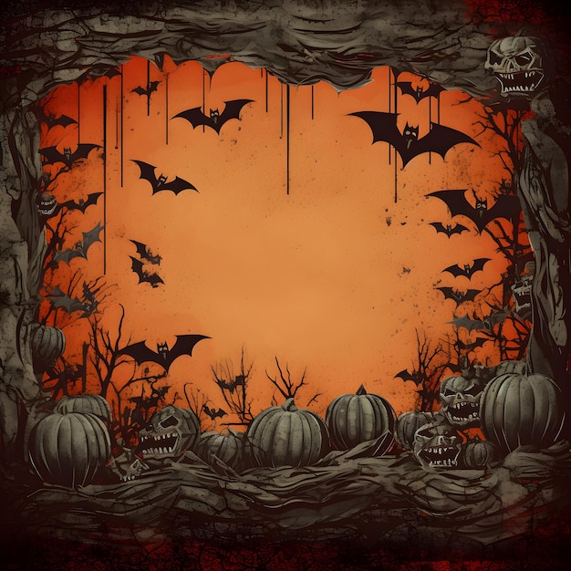 Grunge halloween background with spooky pumpkins