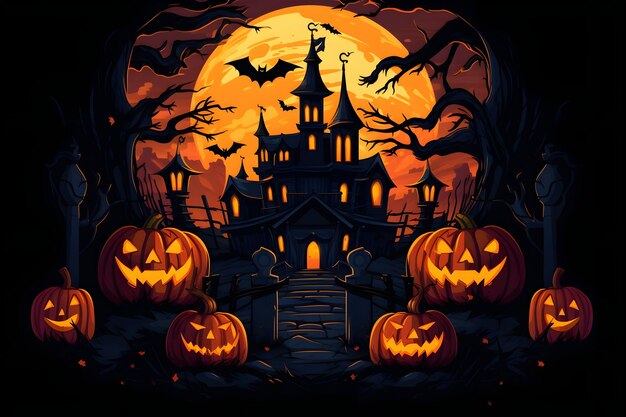 Grunge halloween background with spooky pumpkins