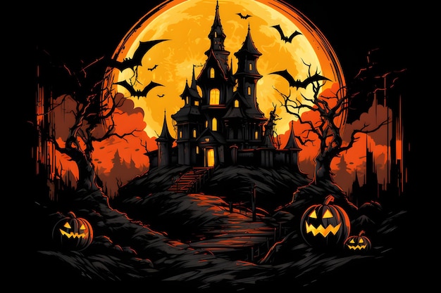 Grunge halloween background with spooky pumpkins