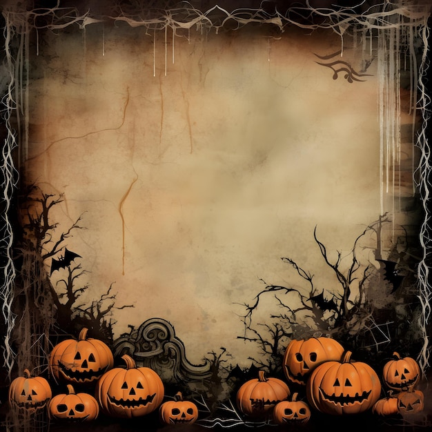 Grunge halloween background with spooky pumpkins