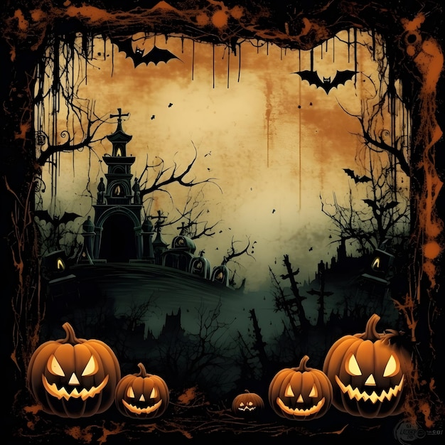 Grunge halloween background with spooky pumpkins