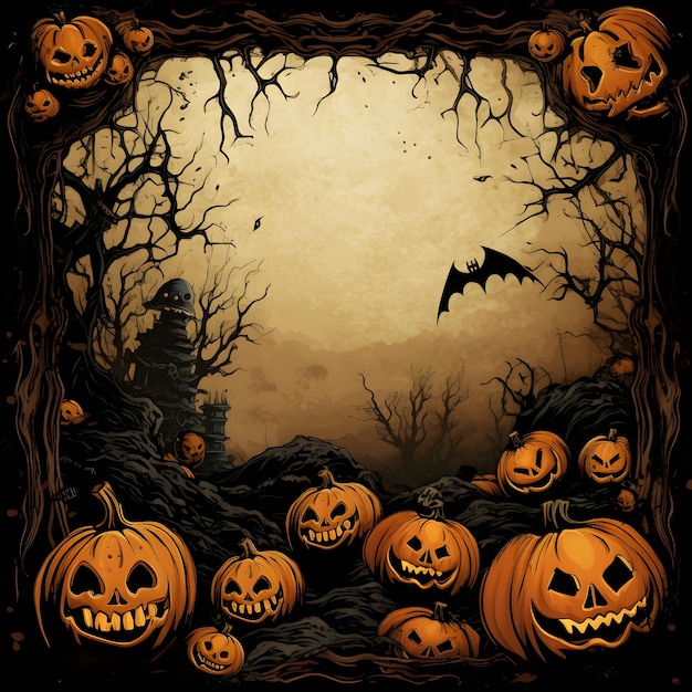 Grunge halloween background with spooky pumpkins