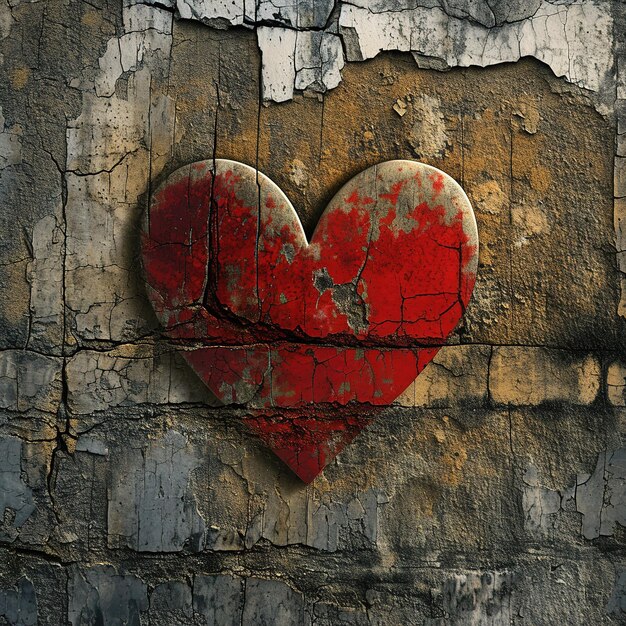 Grunge heart on old wall Grunge background Ai Generated