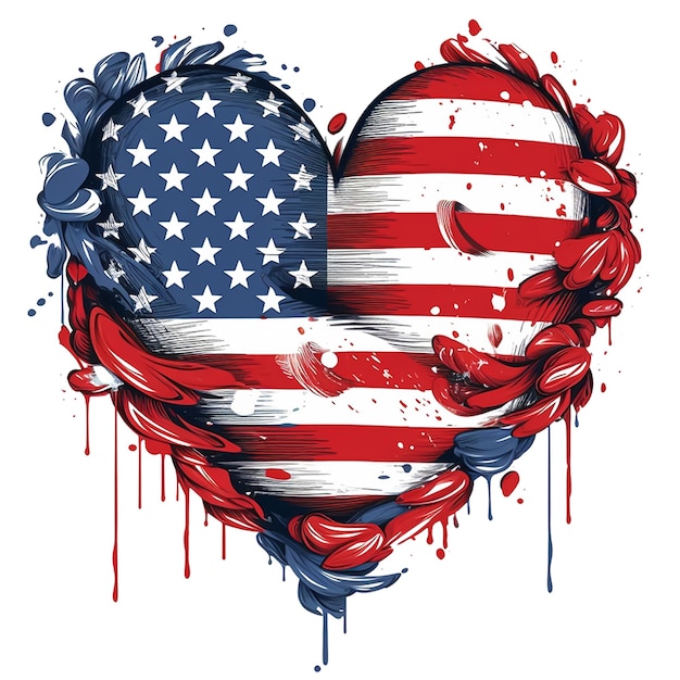 Grunge heart with American flag on white background USA Day 4th of July