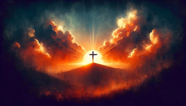 Grunge illustration for good friday with a cross standing on a hill