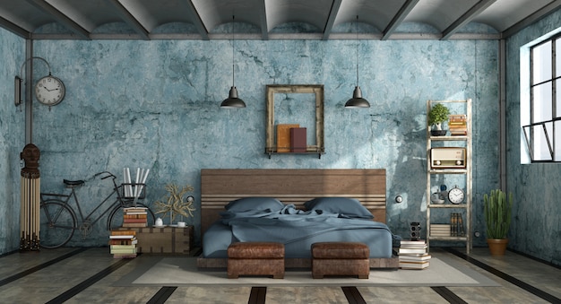 Grunge mastern bedroom in industrial style