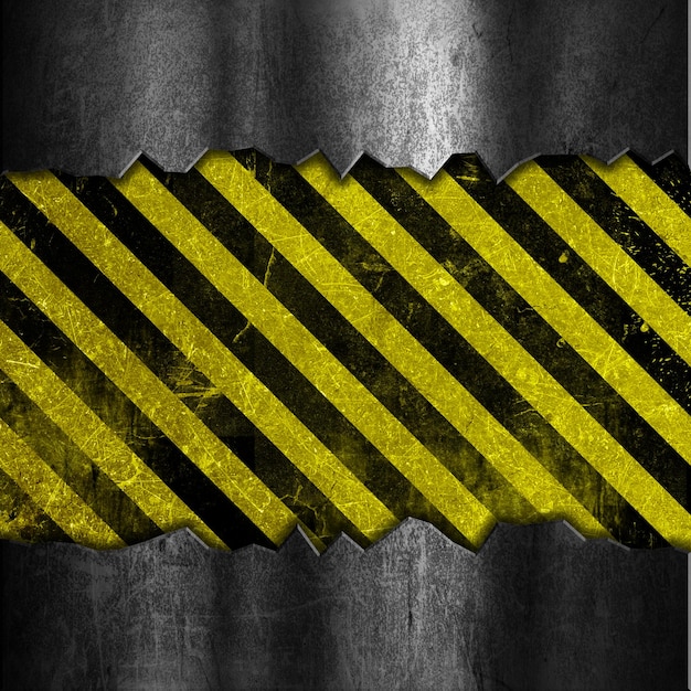 Foto fondo del metallo di lerciume con il disegno a strisce gialle e nere
