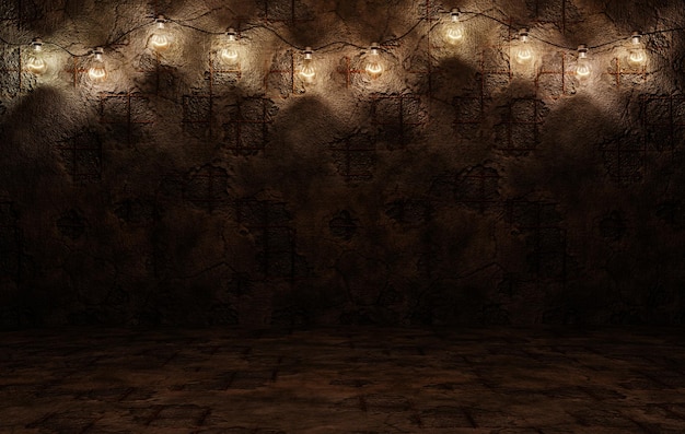 Grunge muur achtergrond met vintage bulbs3D rendering