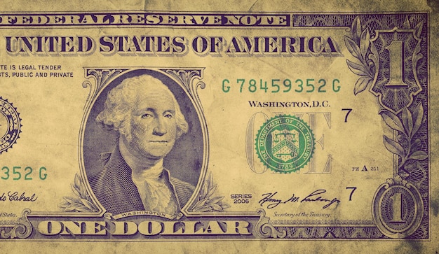 Photo grunge old one dollar bill front view usd