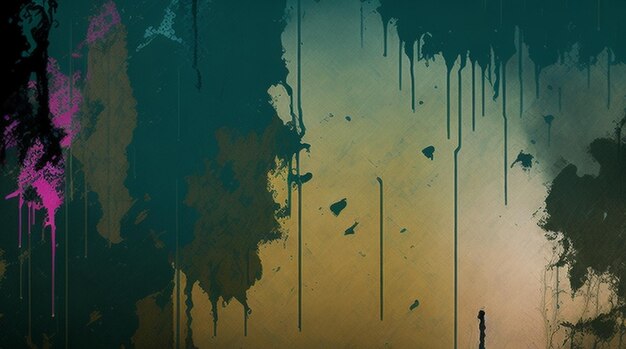 Photo grunge paint background with colorful paint splatters and drips