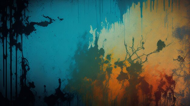 Photo grunge paint background with colorful paint splatters and drips