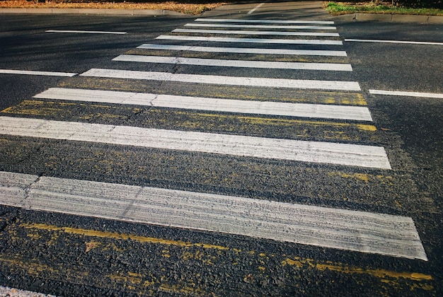 Grunge pedestrian crossing at autumn time backdrop