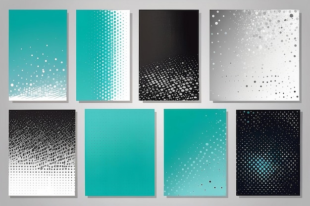 Grunge point perforated halftone cover page templates vector batch Urban poster faded